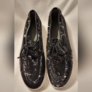 Autumn Run black sequin boat slide on shoe size 7.5